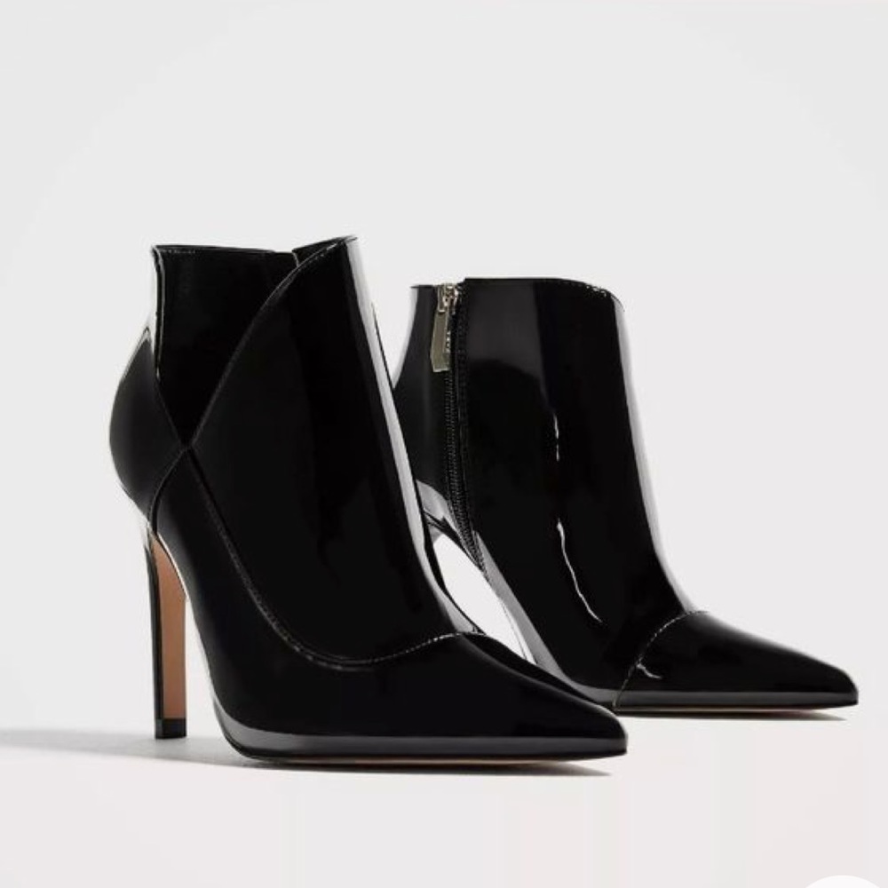 Zara black patent faux leather ankle boots | Heels | 38 | 7.5